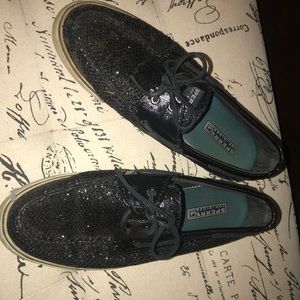 Black glitter loafers